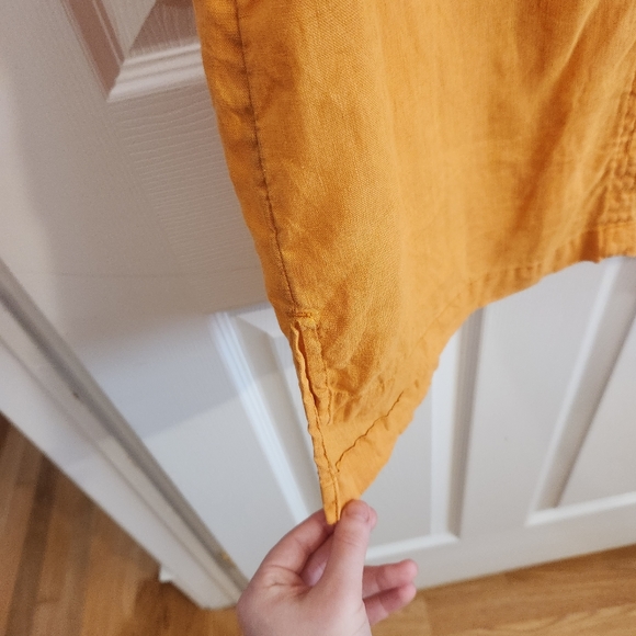 C&C California linen yellow orange short sleeve v-neck strappy tee blouse small - Picture 10 of 10